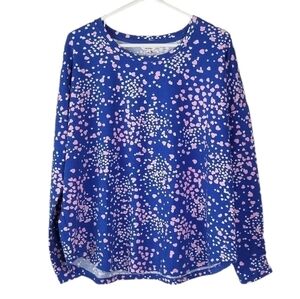 Crown & Ivy Long Sleeve Ruched Cuffs Blue Heart Printed Terry Shirt Size M